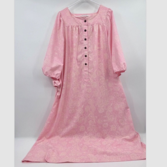Nakeu Awai Hawaiian Dress Women Large Pink Balloon Sleeve Rose Loke MuuMuu Maxi - Picture 1 of 14